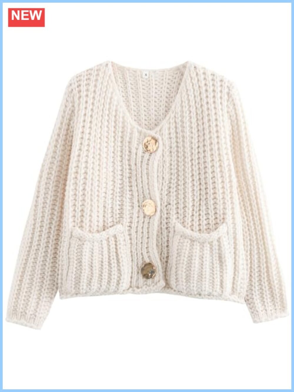 Cropped Chunky Knit Cardigan Button Down Long Sleeve Loose Sweater Outerwear